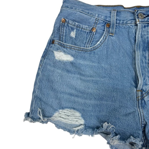 Levi's 501 High Rise Denim Shorts 30 Cut Offs Light Wash Distressed Jean Casual - Picture 3 of 7